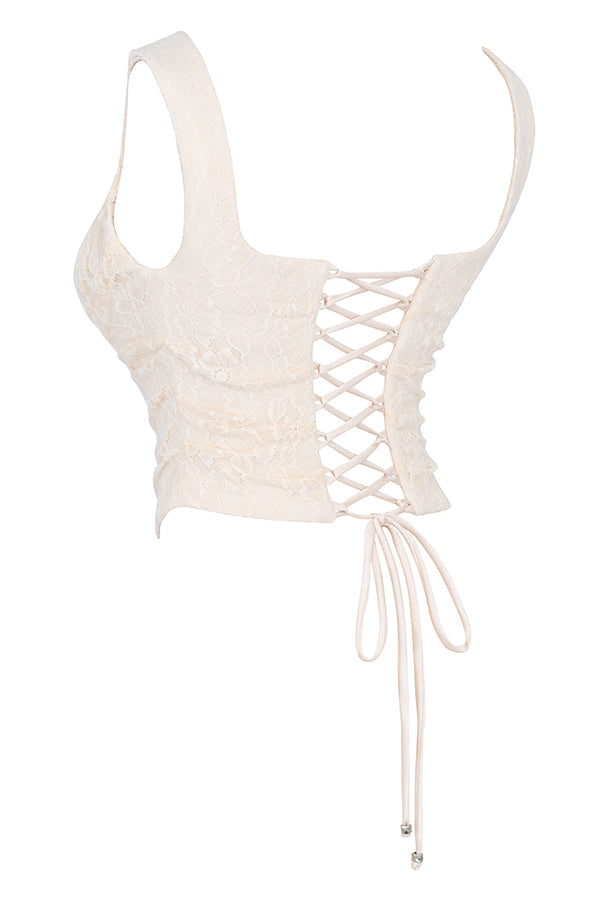 Ensemble corset en dentelle crème vintage et jupe maxi - élégance féminine