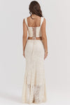 Ensemble corset en dentelle crème vintage et jupe maxi - élégance féminine
