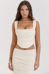 Ensemble corset en dentelle crème vintage et jupe maxi - élégance féminine