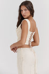 Ensemble corset en dentelle crème vintage et jupe maxi - élégance féminine
