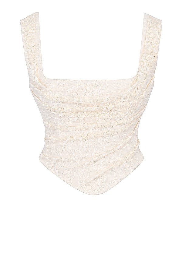 Ensemble corset en dentelle crème vintage et jupe maxi - élégance féminine