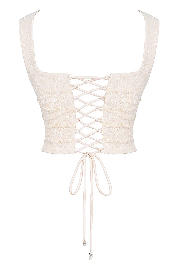 Ensemble corset en dentelle crème vintage et jupe maxi - élégance féminine