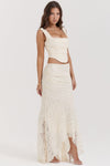 Ensemble corset en dentelle crème vintage et jupe maxi - élégance féminine