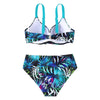Ensemble de bikini taille haute 2 pièces - imprimé feuilles tropicales