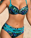 Ensemble de bikini taille haute 2 pièces - imprimé feuilles tropicales