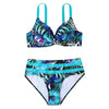 Ensemble de bikini taille haute 2 pièces - imprimé feuilles tropicales