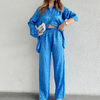 Ensemble de détente 2 pièces - coordonné en satin bleu pour femmes élégantes