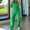 Ensemble de détente 2 pièces - coordonné en satin bleu pour femmes élégantes