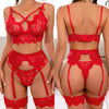 Ensemble de lingerie 3 pièces - bralette en dentelle élégante avec porte-jarretelles