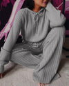 Ensemble de loungewear côtelé en 2 pièces - sweat à capuche et pantalon stylés pour femmes