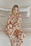 Ensemble de pyjama en coton pour femmes - imprimé girafe beige en 2 pièces
