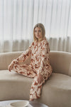 Ensemble de pyjama en coton pour femmes - imprimé girafe beige en 2 pièces