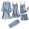 Ensemble de pyjama noir en satin 5 pièces - nuit de premium avec dentelle