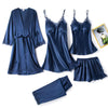 Ensemble de pyjama noir en satin 5 pièces - nuit de premium avec dentelle