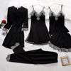 Ensemble de pyjama noir en satin 5 pièces - nuit de premium avec dentelle