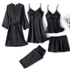 Ensemble de pyjama noir en satin 5 pièces - nuit de premium avec dentelle