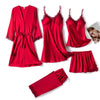 Ensemble de pyjama noir en satin 5 pièces - nuit de premium avec dentelle