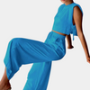 Ensemble en lin 2 pièces - top court élégant et pantalon large