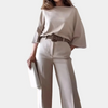 Ensemble femme 2 pièces couleur abricot - blouse tendance et pantalon ample