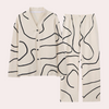Ensemble pyjama 2 pièces - élégance en crème et noir avec motif abstrait pour femmes