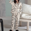 Ensemble pyjama 2 pièces - élégance en crème et noir avec motif abstrait pour femmes