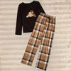 Ensemble pyjama noir 2 pièces pour femmes - haut col rond avec pantalon à carreaux