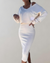 Ensemble tricot 2 pièces - top en v et jupe midi pour femmes