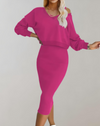 Ensemble tricot 2 pièces - top en v et jupe midi pour femmes