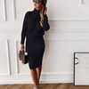 Ensemble tricoté 2 pièces - haut à col roulé chic et jupe midi assortie