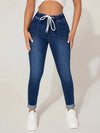 Pantalon de survêtement taille haute pour femmes avec cordon de serrage - bleu profond, un choix décontracté pour toutes les occasions