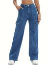 Jeans en denim pour femmes, cargos à taille haute en bleu - pantalons larges décontractés pour un look quotidien