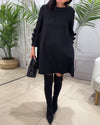Robe décontractée à manches longues pour femme - noir, coupe fluide pour le jour ou le soir