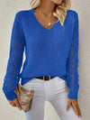 Pull en maille pour femmes avec un élégant col en v - pull léger à manches en dentelle pour une tenue décontractée