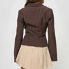 Blouse élégante à manches longues en ribbi brun – casual chic pour le bureau et le quotidien