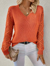 Pull en maille pour femmes avec un élégant col en v - pull léger à manches en dentelle pour une tenue décontractée
