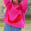 Pull en maille oversized en mélange de coton doux avec motif smiley - look décontracté au quotidien