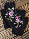 Gants à mi-doigts - gants en laine avec broderie abeille et fleur pour dames