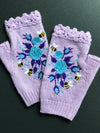 Gants à mi-doigts - gants en laine avec broderie abeille et fleur pour dames