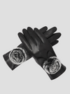 Gants en cuir tactile - gants noirs pour femmes avec détail en fourrure