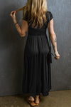 Robe maxi - robe femme à manches courtes et décolleté en v plissé