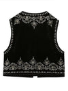 Gilet noir brodé - veste sans manches élégante pour femmes