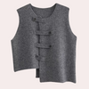 Gilet tendance femme - gilet gris chic avec des boutons originaux