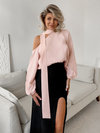 Chemisier asymétrique long à manches pour femmes - blouse en satin avec noeud à nouer pour un look décontracté ou chic