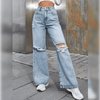 Jean large femme - denim décontracté au quotidien avec détails déchirés pour un look détendu