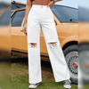 Jean large femme - denim décontracté au quotidien avec détails déchirés pour un look détendu