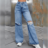 Jean large femme - denim décontracté au quotidien avec détails déchirés pour un look détendu