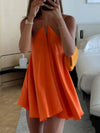 Robe mini femme - silhouette évasée orange pour un look décontracté avec col halter en tissu léger