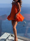 Robe mini femme - silhouette évasée orange pour un look décontracté avec col halter en tissu léger