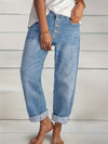 Jean en denim bleu clair - pantalon décontracté à boutons pour femmes