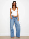 Jean large en denim - pantalon bleu taille haute pour femmes